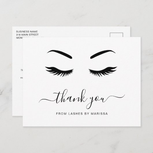 Lashes minimalistisch zwart-wit elegant bedankt briefkaart (Voorkant / Achterkant)