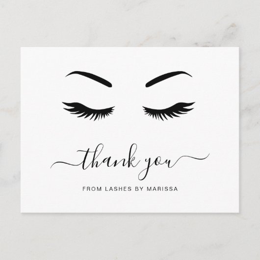 Lashes minimalistisch zwart-wit elegant bedankt briefkaart (Voorkant)