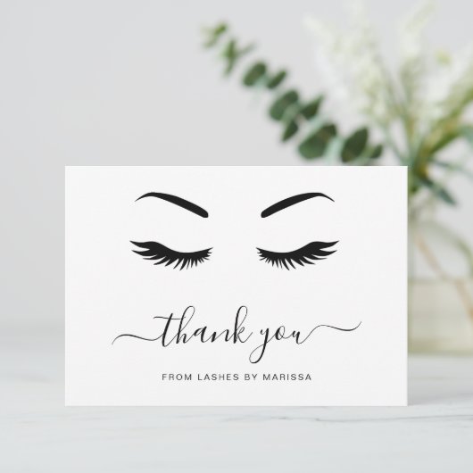Lashes minimalistisch zwart-wit elegant bedrijf bedankkaart (Staand voorkant)