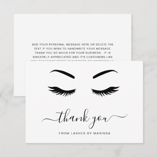 Lashes minimalistisch zwart-wit elegant bedrijf bedankkaart (Voorkant / Achterkant)