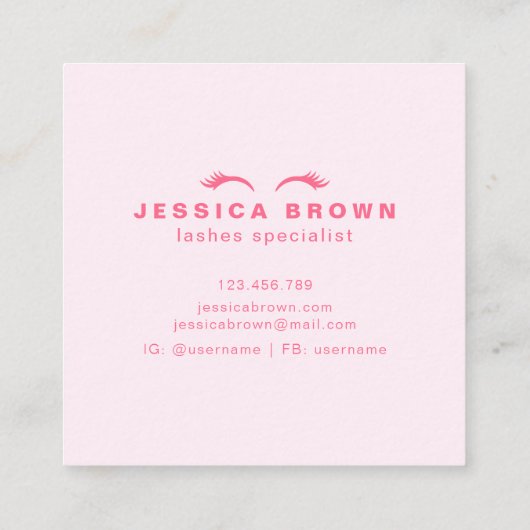 Lashes modern minimalistisch elegant roze vierkante visitekaartje (Achterkant)