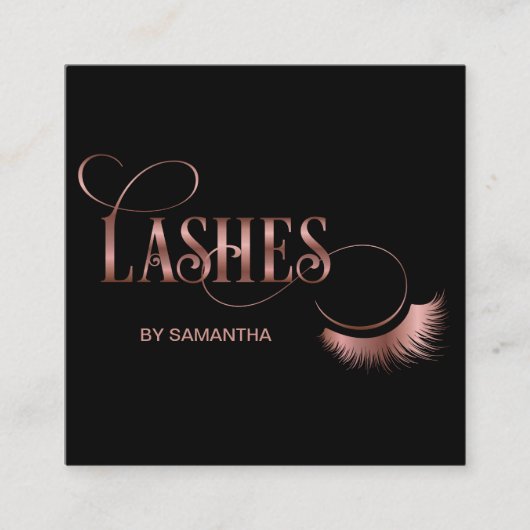 Lashes Modern Roos Gold Typography Make-up Artist Vierkante Visitekaartje (Voorkant)
