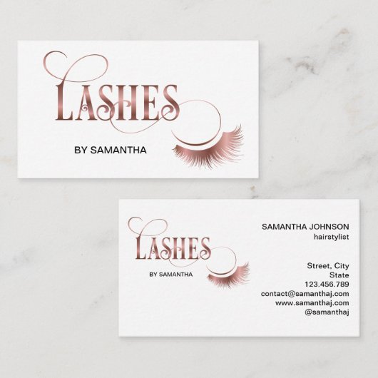 Lashes Modern Roos Gold Typography Make-up Artist Visitekaartje (Voorkant / Achterkant)