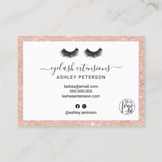 Lashes nascare illustraties roos goud glitter visitekaartje (Achterkant)