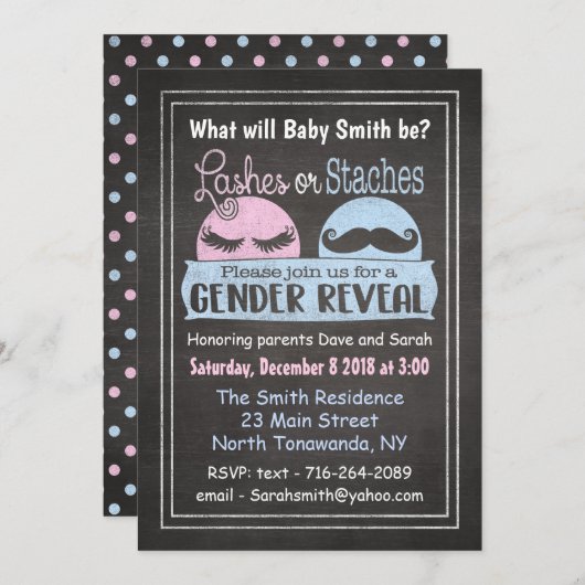 Lashes of Staches onthullen uitnodiging voor gesla (Voorkant / Achterkant)