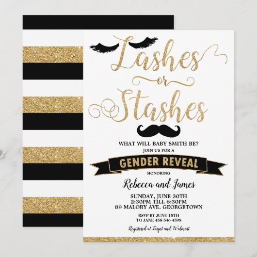 Lashes of Stashes Geslacht onthullen Baby shower G Kaart (Voorkant / Achterkant)