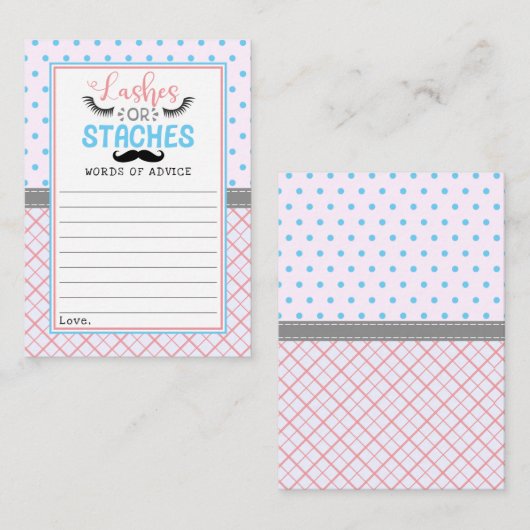 "Lashes or Staches" Modern Gender Reopenbaarmaking Advieskaart (Voorkant / Achterkant)
