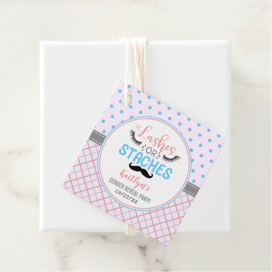 "Lashes or Staches" Modern Gender Reopenbaarmaking Bedankjes Labels (In situ)