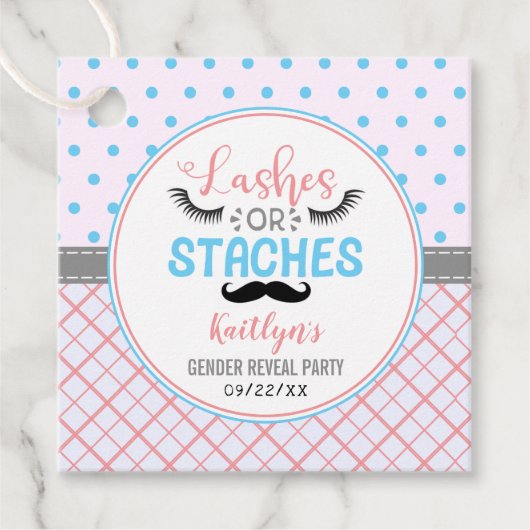 "Lashes or Staches" Modern Gender Reopenbaarmaking Bedankjes Labels (Voorkant)