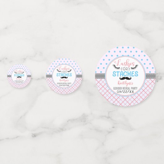 "Lashes or Staches" Modern Gender Reopenbaarmaking Confetti (Voorkanten)