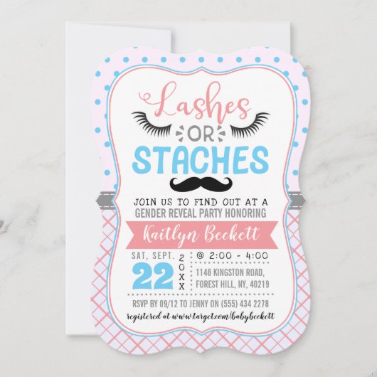 "Lashes or Staches" Modern Gender Reopenbaarmaking Kaart (Voorkant)