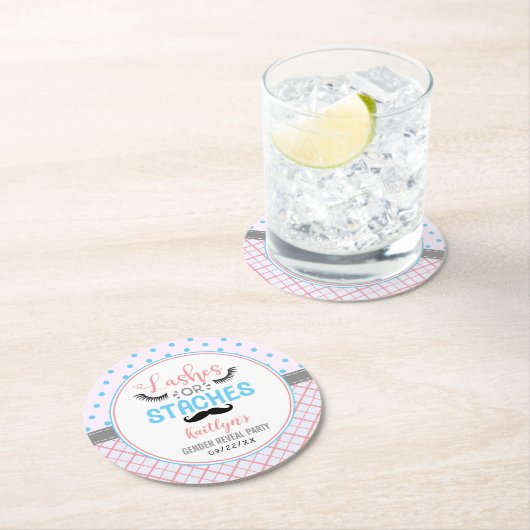 "Lashes or Staches" Modern Gender Reopenbaarmaking Ronde Kartonnen Onderzetter (Insitu)