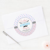 "Lashes or Staches" Modern Gender Reopenbaarmaking Ronde Sticker (Envelop)