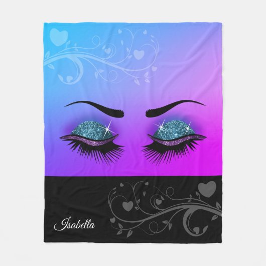  Lashes - Paarse en blauwe glitter Fleece Deken (Voorkant)
