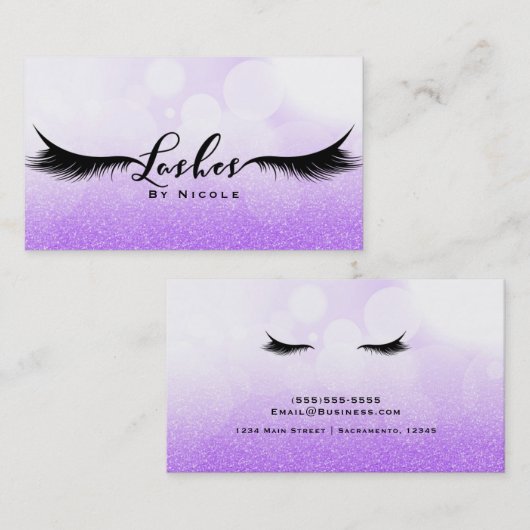 Lashes Paarse Sparkle Glamour Wimpers Make-up Visitekaartje (Voorkant / Achterkant)