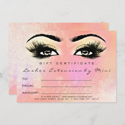 Lashes Peach Roos Gold Makeup Certificate Cadeaus (Voorkant / Achterkant)