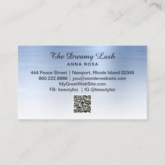 *~* Lashes QR Brows Extensions BLUE glitter Visitekaartje (Achterkant)