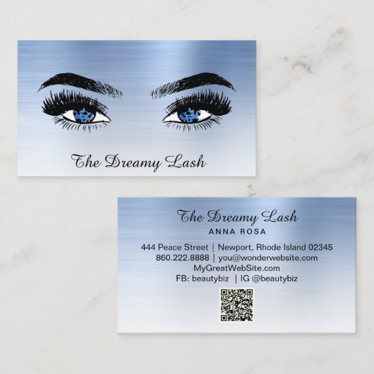 *~* Lashes QR Brows Extensions BLUE glitter Visitekaartje (Voorkant / Achterkant)