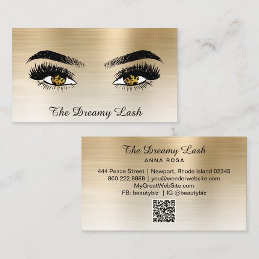 *~* Lashes QR Brows Extensions Gold Glitter Visitekaartje (Voorkant / Achterkant)