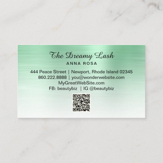 *~* Lashes QR Brows Extensions GREEN glitter Visitekaartje (Achterkant)