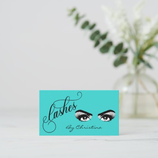 Lashes Robin's Egg Blue glitter Wimper Eyes Visitekaartje (Staand voorkant)