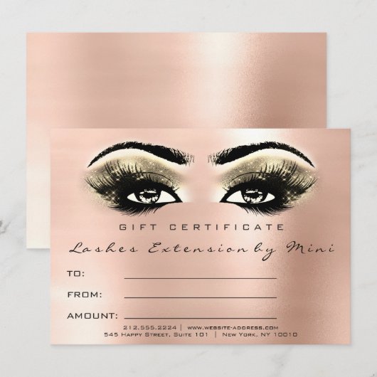 Lashes Roos Gold Blush Makeup Certificate Gift (Voorkant / Achterkant)