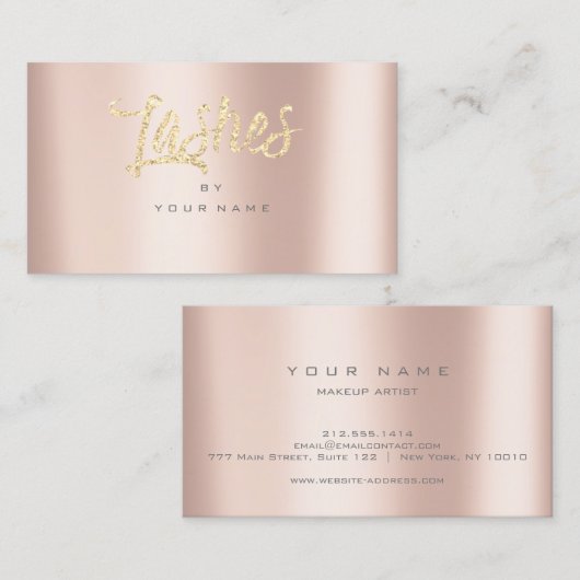 Lashes Roos Gold Faux Glitter Typografen Makeup Visitekaartje (Voorkant / Achterkant)