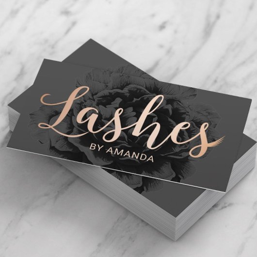 Lashes Roos Gold Typography Elegant Black Floral Visitekaartje