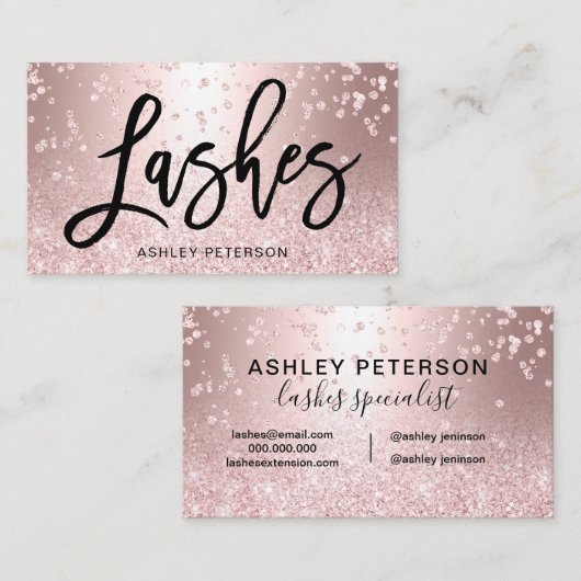 Lashes roos goud glitter metallic sparkle confetti visitekaartje (Voorkant / Achterkant)