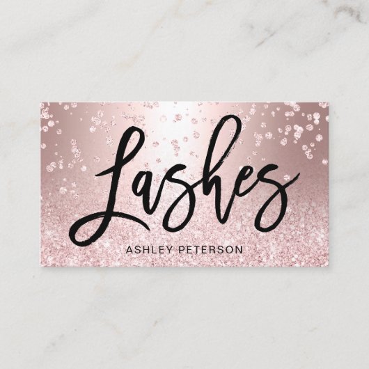 Lashes roos goud glitter metallic sparkle confetti visitekaartje (Voorkant)
