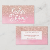 Lashes roos goudglitter roze waterverf visitekaartje (Voorkant / Achterkant)