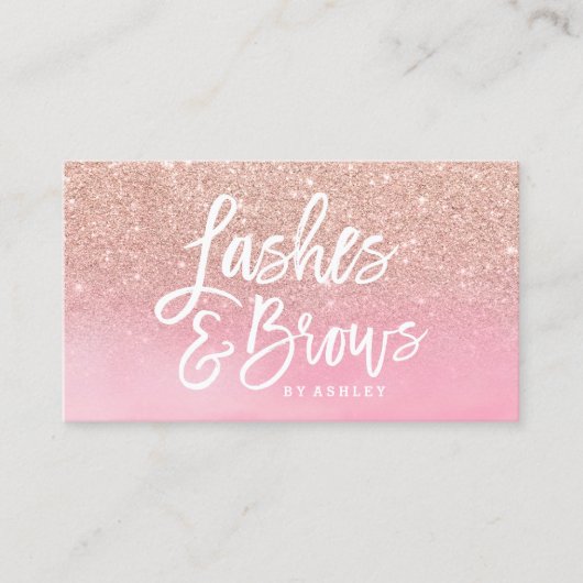 Lashes roos goudglitter roze waterverf visitekaartje (Voorkant)