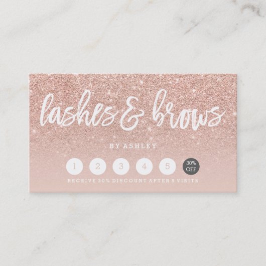 Lashes rows typografie blush roos gold punch card klantenkaartje (Voorkant)