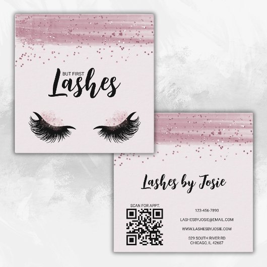 Lashes Roze Glitter Moderne QR Code Vierkante Visitekaartje