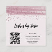 Lashes Roze Glitter Moderne QR Code Vierkante Visitekaartje (Achterkant)