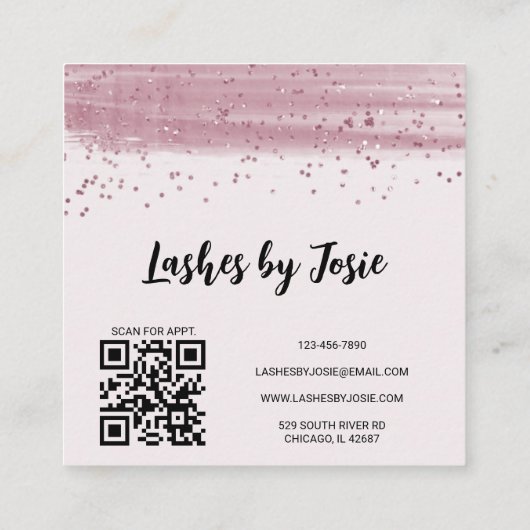 Lashes Roze Glitter Moderne QR Code Vierkante Visitekaartje (Achterkant)