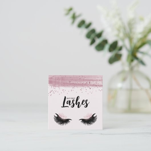 Lashes Roze Glitter Moderne QR Code Vierkante Visitekaartje (Staand voorkant)