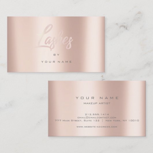 Lashes roze Rose Gold Faux Typograaf Makeup Visitekaartje (Voorkant / Achterkant)