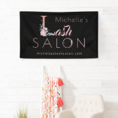 Lashes salon jouw naam floral glitter roze zwart spandoek (Insitu)