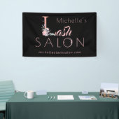 Lashes salon jouw naam floral glitter roze zwart spandoek (Beurs)