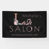 Lashes salon jouw naam floral glitter roze zwart spandoek (Horizontaal)