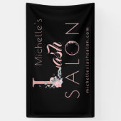 Lashes salon jouw naam floral glitter roze zwart spandoek (Verticaal)