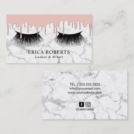 Lashes Salon Roos Gold Drives Moderne witte marmer Visitekaartje (Voorkant / Achterkant)