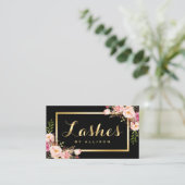 Lashes Script Modern Makeup Black Gold Floral Visitekaartje (Staand voorkant)