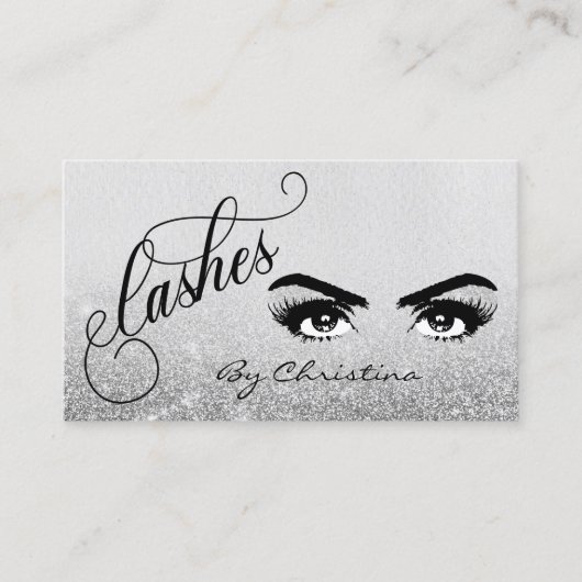 Lashes Script Silver Ombre glitter Eyelash Eyes Visitekaartje (Voorkant)