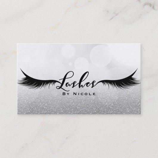 Lashes Silver Sparkle Glamour Wimpers Make-up Visitekaartje (Voorkant)