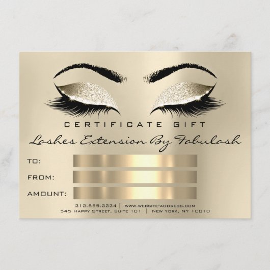 Lashes SPA Makeup Certificate Gift Champaigne (Voorkant)
