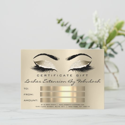 Lashes SPA Makeup Certificate Gift Champaigne (Staand voorkant)