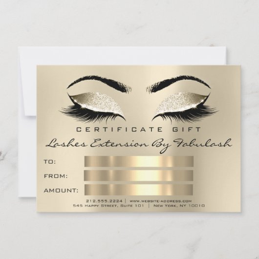 Lashes SPA Makeup Certificate Gift Champaigne (Voorkant)