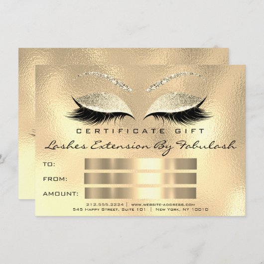 Lashes SPA Makeup Certificate Gift Champaigne (Voorkant / Achterkant)